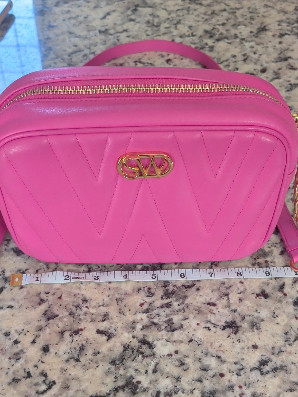 Stuart Weitzman Vibrant Pink Crossbody Bag with Gold Details, See Pics For Flaws - Picture 15 of 17